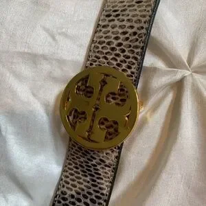 Tory Burch Tan/Black Snakeprint Reversible Leather Belt Sz M