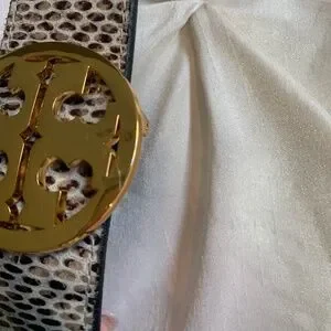 Tory Burch Tan/Black Snakeprint Reversible Leather Belt Sz M