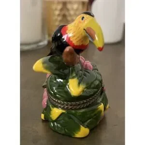 Toucan Tropical Bird Hinged Enameled Porcelain Trinket Box