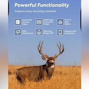 Trail Camera Real 4K/30FPS 60MP Digital Game Wi-Fi 6 High Speed