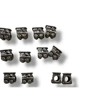 Train Locomotive Silver Tone Spacer Beads For Jewelry 10mm - 12 Pieces
