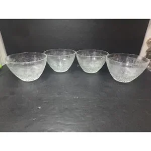 Trellis Crystal Clear Industries Deep Bowls Set of 4 Vintage Glass Bowls 5.75"