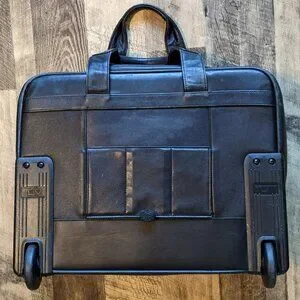 Tumi Leather Wheeled Brief Laptop Travel Case 18”x13”x9” Black Bag