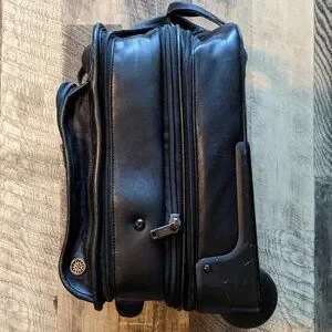 Tumi Leather Wheeled Brief Laptop Travel Case 18”x13”x9” Black Bag