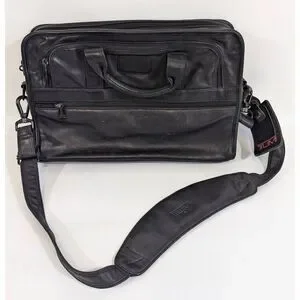 Tumi Nappa Leather 2Way Briefcase Business Bag Black w/ Laptop Sleeve