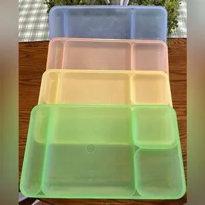 Tupperware Classic Divided Picnic Camping Trays Set of 4 Multicolor #1535