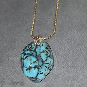 Turquoise 4 Stone Resin Pendant On Gold Plated Chain Minimalist Turquoise 4 Stone Resin Pendant On Gold Plated Chain Minimalist