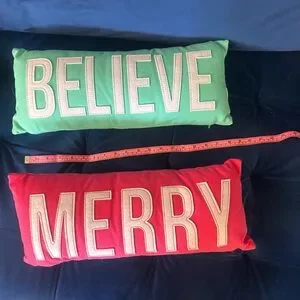 Turquoise “Believe” And Pink “Merry” Throw Accent Pillows Set Of 2