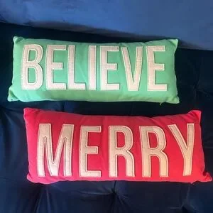 Turquoise “Believe” and Pink “Merry” Throw Accent Pillows Set of 2