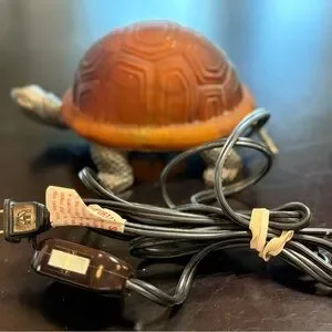Turtle Shaped Reptile Heat Lamp - Brown Glass Shell Brass Finish Metal