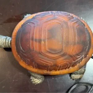 Turtle Shaped Reptile Heat Lamp - Brown Glass Shell Brass Finish Metal
