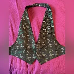 tux vest - green leaves - adjustable T neck & waist