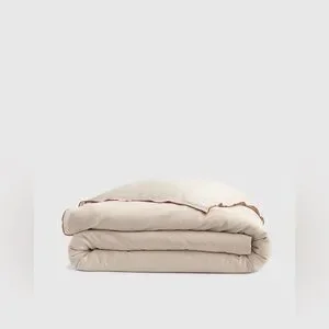 TWIN European Linen Double Embroidered Edge Duvet Cover in San with Terrcacotta
