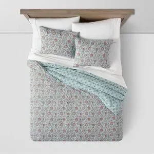 Twin Extra Long Floral Printed Comforter And Sham Set Light Teal Blue Threshold