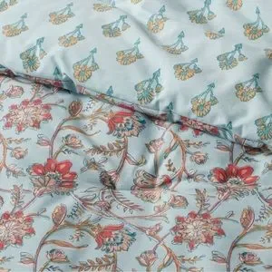 Twin Extra Long Floral Printed Comforter And Sham Set Light Teal Blue Threshold