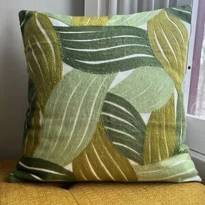 TWO Embroidered Tri Colored Green Botanical Throw Pillow Covers