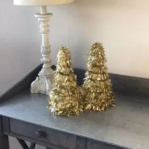Two Gold Christmas Tree Cones Decor Decoration Xmas Winter