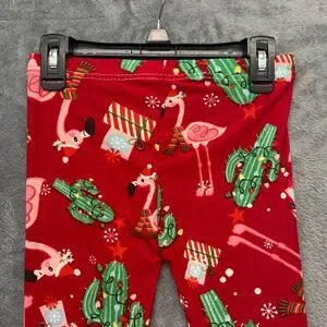 Two Left Feet Girl's Medium 6-8 Holiday Leggings Kids Flamingo Cactus Christmas