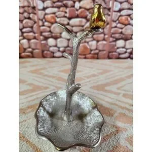 Two's Company Gold Bird on Branch Jewelry/Ring Holder Tree Stand Display Metal