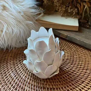 Two's Company - White Single Porcelain Artichoke Tealight Holder