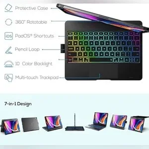 Typecase IPad Air 11” 2024 Touch Keyboard Case 360° Rotatable LED Backlit Black