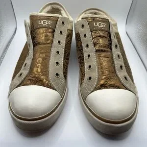 Ugg Australia Laela Leather Sheepskin Womens Gold Tan Slip On Low Top Boho 9