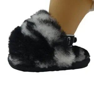 UGG Fluff Yeah Black White Marbled Fleece Lined Slippers Infant Baby 02/03