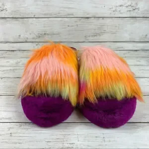 Ugg Fluff Yeah Tie Dye Slides Fluffy Slippers Orange Yellow Purple Logo