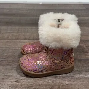 Ugg Jorie Spots Metallic Rainbow Shimmering Lined Sheepskin Boot Baby SZ 4/5 EUC