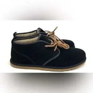 UGG Men's Black Suede Boots with Tan Laces NWOT