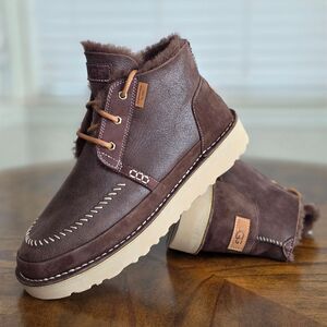 UGG Neumel Crafted Regenerate Boots Brown Suede Leather Lamb Fur Men's Size 11