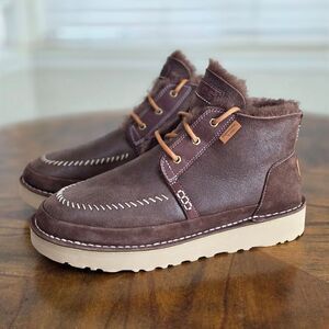 UGG Neumel Crafted Regenerate Boots Brown Suede Leather Lamb Fur Men's Size 11