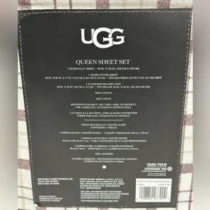 Ugg Queen Sheet Set Of 4 Cotton Flannel Lodge Burgundy 90”X102” Oeko