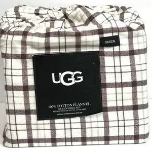 Ugg Queen Sheet Set Of 4 Cotton Flannel Lodge Burgundy 90”X102” Oeko