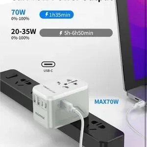Universal Travel Adapter 70W GaN International Power Adapter 3‎ USB-C & 2 USB
