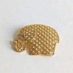 Unsigned Elephant Brooch Petal Filigree Pave Rhinestone Settings Gold Tone Unsigned Elephant Brooch Petal Filigree Pave Rhinestone Settings Gold Tone
