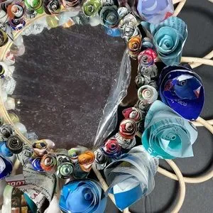 Upcycled Rattan Mirror With Handmade Paper Roses