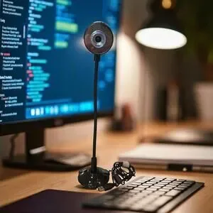 USB Flexible Neck Standing Webcam with 10X Zoom Lens Black Video Streaming