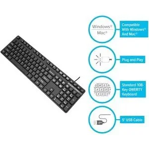 USB Keyboard Plug & Play Targus Full Size Mac Windows Multimedia Hot Keys NWT