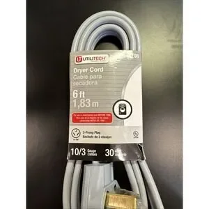 UTILITECH #0148708 6-FT 3-PRONG GRAY DRYER APPLIANCE POWER CORD 30AMP [AH]