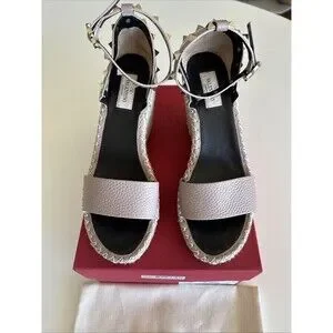 Valentino Garavani Rockstud Double Espadrille Wedge Sandals EU 40 10 Poudre Tan