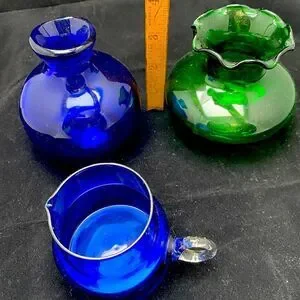Vase lot 3 private Collet 45yr’s WV cobalt Ruffle top anchor hocking emerald