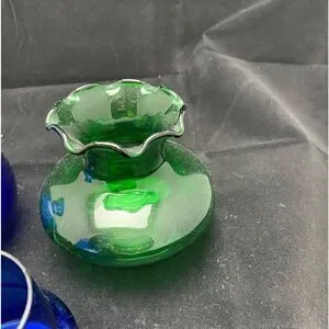 Vase lot 3 private Collet 45yr’s WV cobalt Ruffle top anchor hocking emerald