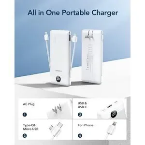 VEGER Portable Charger 10000mAh Slim Fast Charging USB C Power Bank White