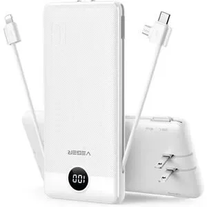 VEGER Portable Charger 10000mAh Slim Fast Charging USB C Power Bank White