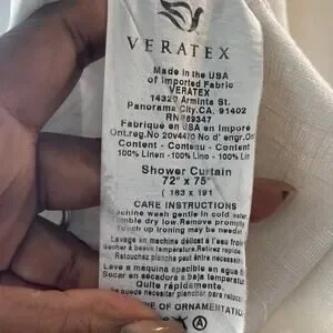 Veratex 100% Linen Shower Curtain 72x75 White Grey & Round Brush Steel Hooks