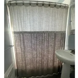 Veratex 100% Linen Shower Curtain 72x75 White Grey & Round Brush Steel Hooks