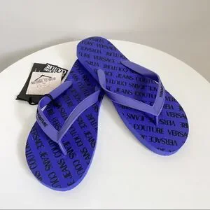 ⭕️ VERSACE JEANS Flip Flops Slides Slippers Logo Men’s Blue Black 10 43