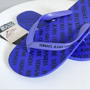 ⭕️ VERSACE JEANS Flip Flops Slides Slippers Logo Men’s Blue Black 10 43