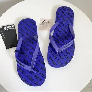 ⭕️ VERSACE JEANS Flip Flops Slides Slippers Logo Men’s Blue Black 10 43